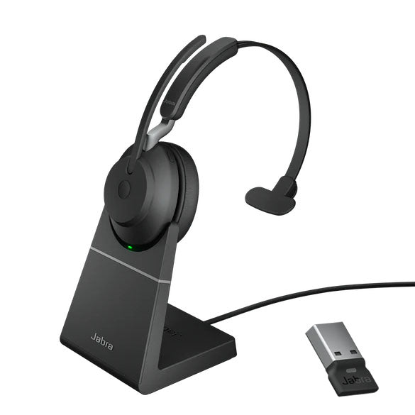 Jabra Evolve2 65 UC Wireless Headset, Black, Link 380 USB-A, Mono with Charging Stand