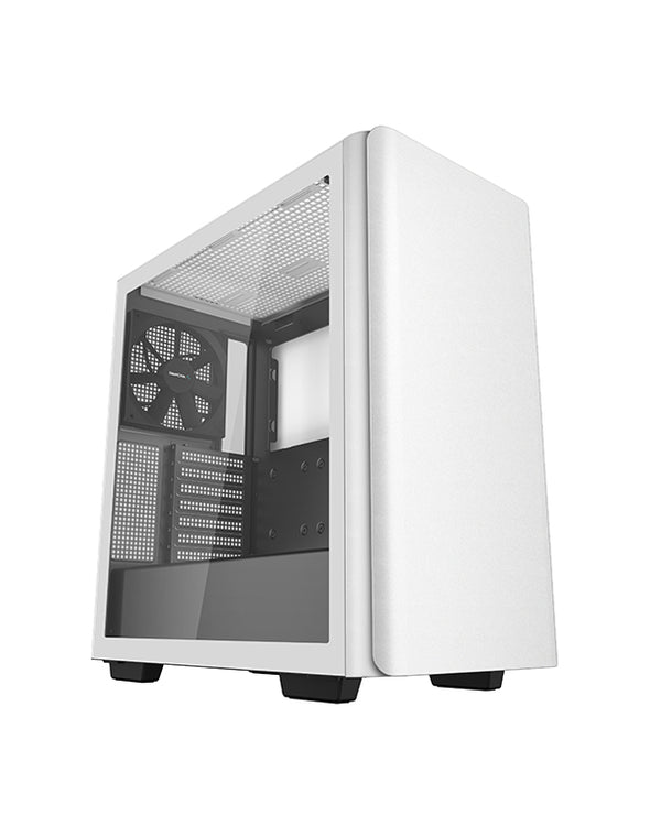 DeepCool CK500 White Mid-Tower Minimal Computer Case Tempered Glass, 2 x Pre-Installed Fans 140mm, Wide and Spacious For Large GPU & CPU Cooler