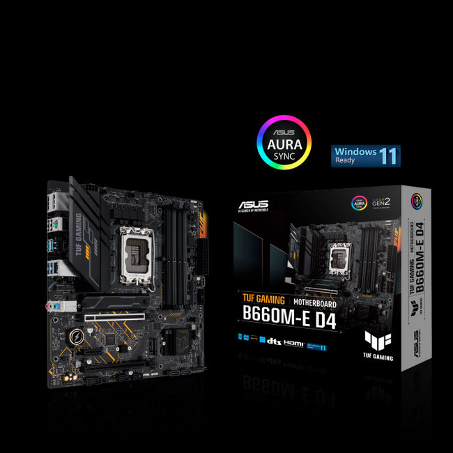 ASUS TUF GAMING B660M-E D4 Intel LGA 1700 mATX Motherboard DDR4 PCIe4.0, 2xPCIe 4.0 M.2, 2.5 Gb Ethernet, DP HDMI USB-C, Aura Sync