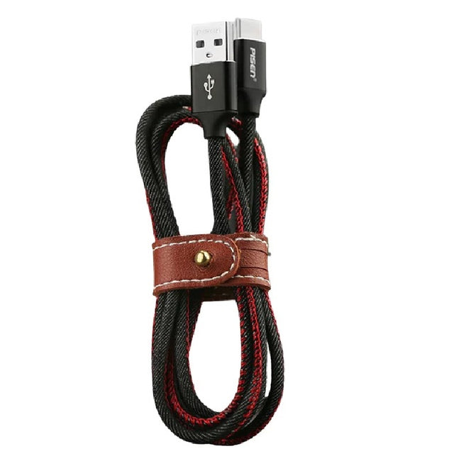 [LS] Pisen Braided USB-C to USB-A (2.0) Cable (1.2M) Blue - Supports 2.4A, Durable, Aluminum Alloy Shell, Fast Data Sync and Charging, Denim Braided