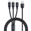EOL Pisen Braided 3-in-1 USB-A to Lightning + USB-C + Micro-USB Cable (1.2M) - Support Fast Charge 3.0A Max,Resistant & Tough,Durable