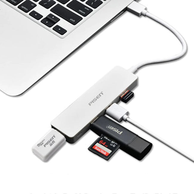 Pisen USB-A to 4xUSB-A 3.0 Charging HUB - TPE Flexible Wire, Light Indicator, Resistant to Pulling and Bending, More Durable, High-Speed Transmission