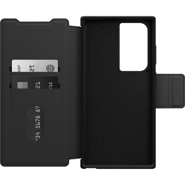 OtterBox Strada Samsung Galaxy S23 Ultra 5G (6.8') Case Black - (77-91185), DROP+ 3X Military Standard, Leather Folio Cover, Card Holder, Raised Edges