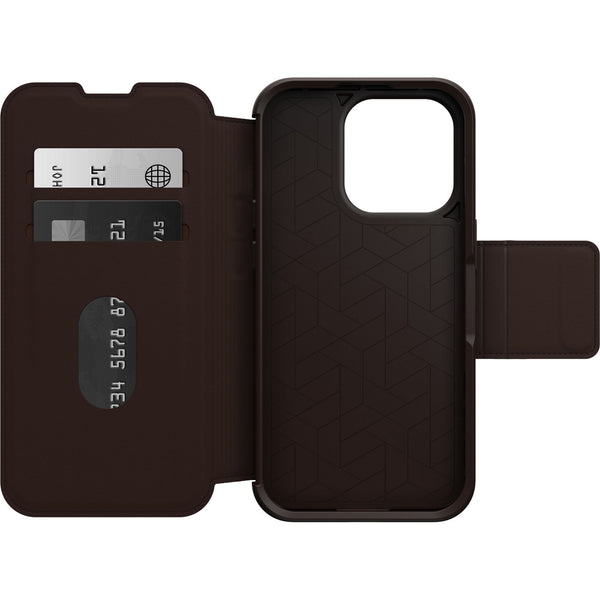 OtterBox Strada Apple iPhone 14 Pro Case Brown - (77-88561), DROP+ 3X Military Standard, Leather Folio Cover, Card Holder, Raised Edges, Soft Touch