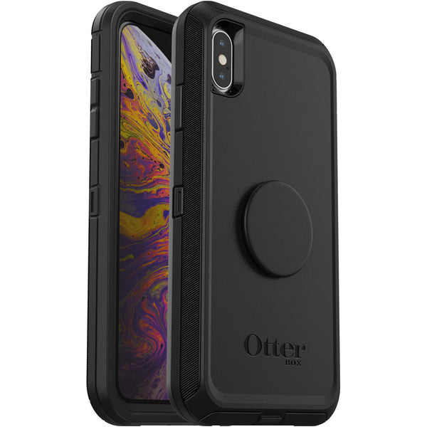 OtterBox Otter + Pop Defender Apple iPhone Xs Max Case Black - (77-61808), Integrated PopSockets, Swapable PopTop, Qi Wireless Charging, Rugged