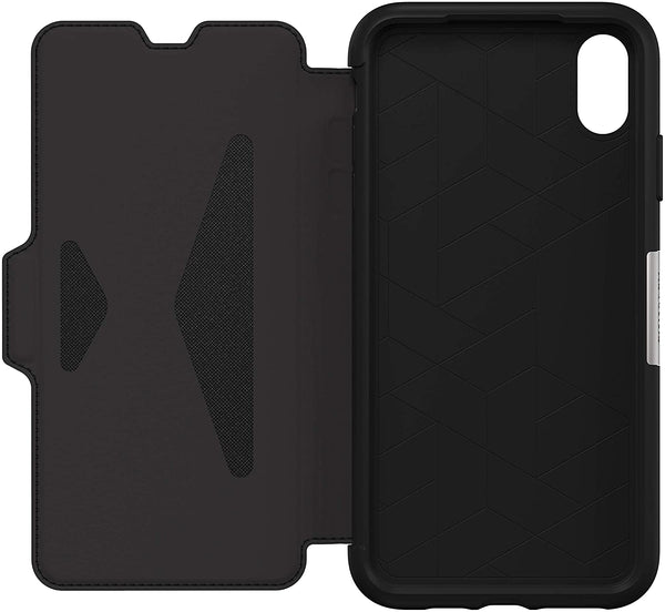 OtterBox Strada Apple iPhone Xs Max Case Black - (77-60126), DROP+ 3X Military Standard, Leather Folio Cover, Card Holder,Raised Edges,Soft Touch