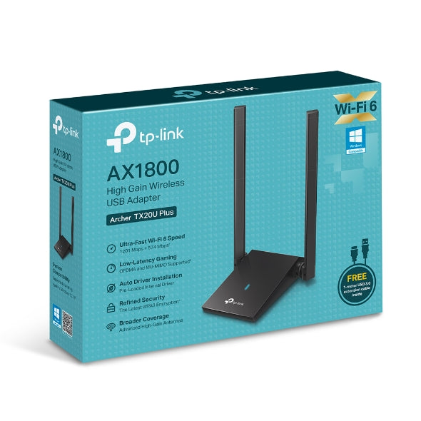 TP-Link Archer TX20U Plus AX1800 Dual Antennas High Gain Wireless USB Adapter,WiFi 6, Dual Band 1201+574 Mbps, MU-MIMO, OFDMA, USB3.0