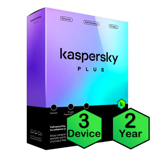 Kaspersky Plus Physical Card (3 Device, 2 Year) Supports PC, Mac, & Mobile (KTS/Total Security New Equivalent)