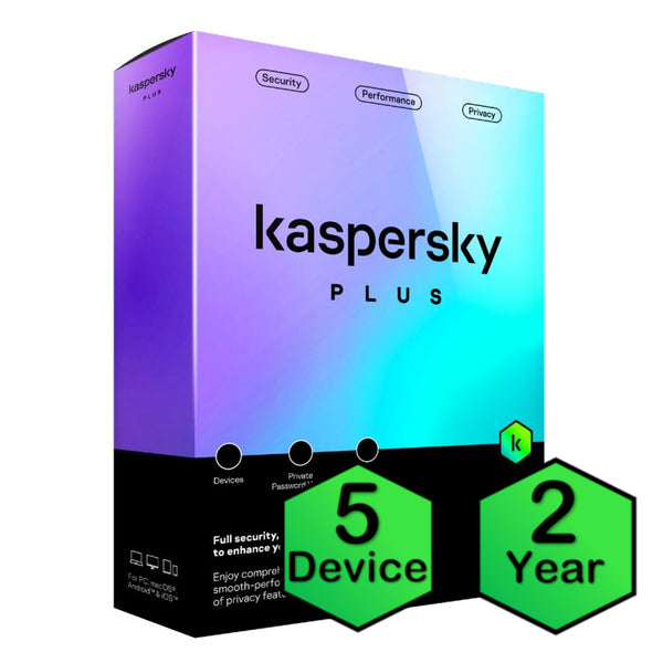 Kaspersky Plus Physical Card (5 Device, 2 Year) Supports PC, Mac, & Mobile (KTS/Total Security New Equivalent)