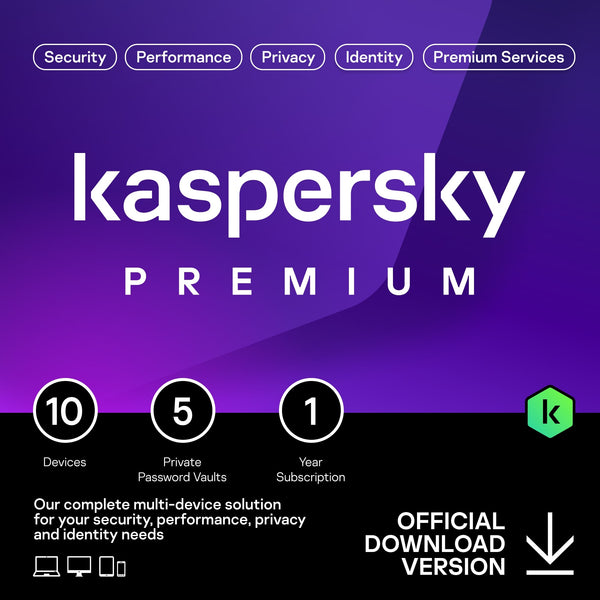 Kaspersky Premium ESD License Pack   (10 Device, 1 Account, 1 Year) Supports PC, Mac, & Mobile