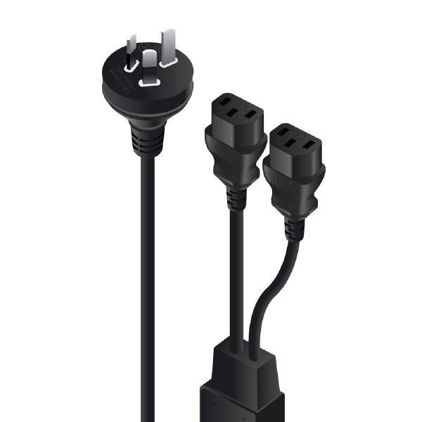 ALOGIC 2m Aus 3 Mains Plug to 2 X IEC C13 Y Splitter Cable Male to 2 X Female Cable -  Electrical Safety Authority Approved. - Connected Technologies