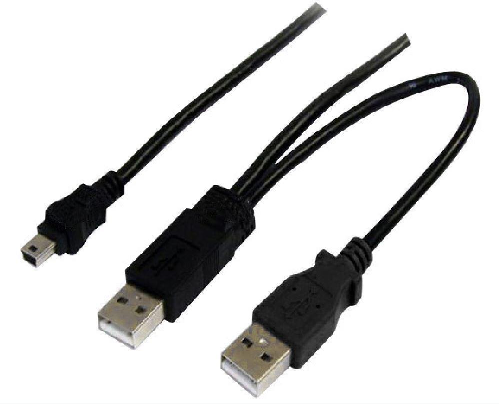 Astrotek USB 2.0 Y Splitter Cable - Type A Male to Mini B 5 pins 1m + USB Type A Male 2m Black Colour Power Adapter Hub Charging - Connected Technologies