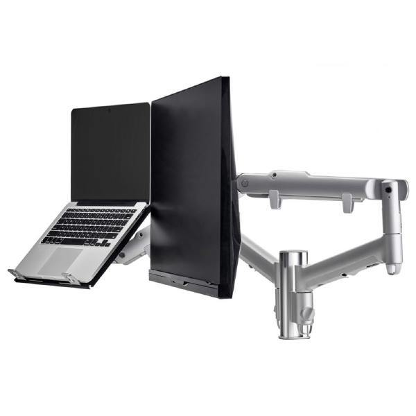 Atdec AWM Dual monitor arm solution - dynamic arms  - 135mm post - bolt - silver with a note book tray - Connected Technologies