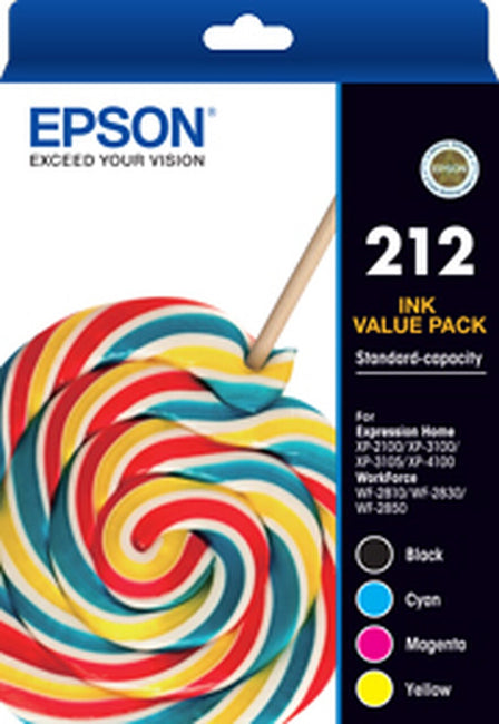 EPSON 212 STD VALUE PACK FOR XP-4100 XP-3105 XP-3100 XP- 2100 WF-2850 WF-2830 WF-2810