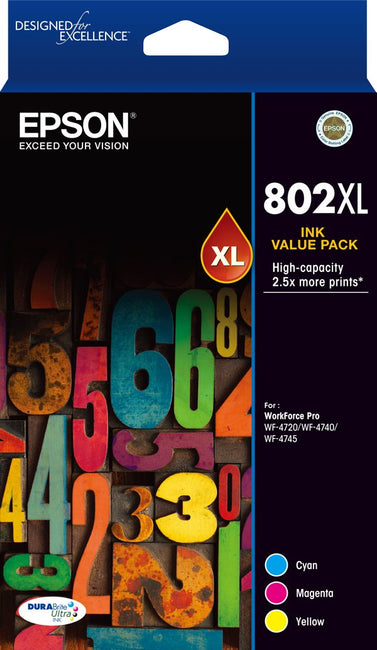 EPSON 802XL 3 COLOUR INK PACK WF-4720 WF-4740 WF-4745