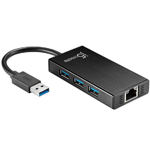 J5create JUH470 USB 3.0 to RJ-45 Gigabit Ethernet &amp; 3-Port HUB - Connected Technologies