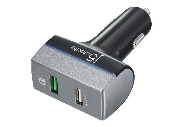 J5create JUPV20 2-PORT USB CAR CHARGER with Qualcomm Quick Charge 3.0 (1-port Quick Charge 3.0 (max 18w) 1-port USB fast charging (max 2.4A))