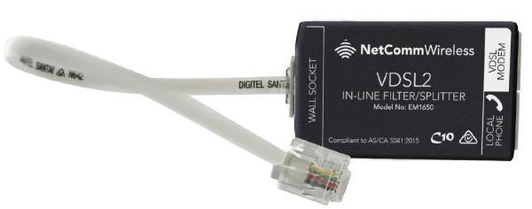 NetComm EM1690B VDSL/ADSL2+ In-Line Splitter/Filter Australian Certified used by NBN - Connected Technologies