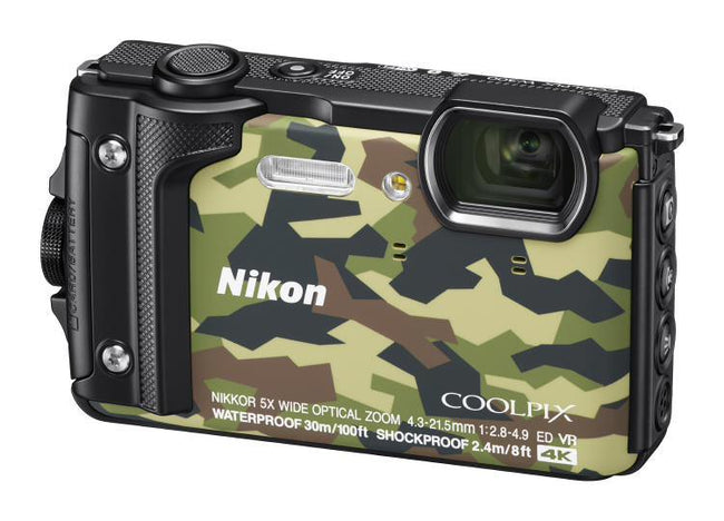 Nikon Digital Compact Camera COOLPIX W300, Camo,16MP, 5x Optical Zoom, Fixed Lense, f/2.8-4.9, All Weather, Waterproof, 4K Recording, with SnapBridge