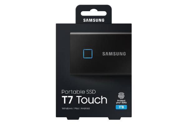 Samsung T7 Touch Portable SSD 1TB,USB3.2, Type-C, R/W(Max) 1,050MB/s, Aluminium Case, Fingerprint Password Security, Black, 3 Years Warranty - Connected Technologies