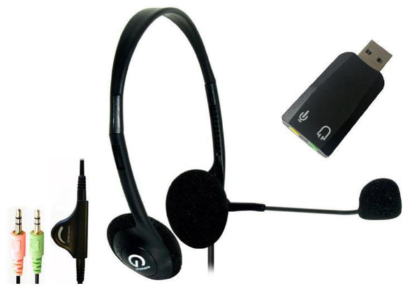 Shintaro Light Weight Headset with Microphone plus USB Audio Adapter with 3.5mm Headphone and Microphone Jack - Connected Technologies