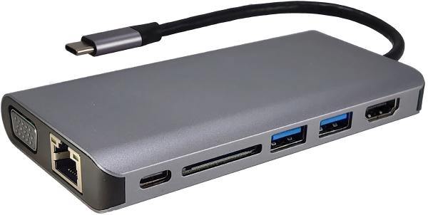 Shintaro USB-C Travel Display Hub (USB-C to HDMI/VGA, 2 x USB 3.0, 1 x USB-C PD3.0, SD/Micro SD card reader, RJ45 Gigabit Ethernet adapter) - Connected Technologies