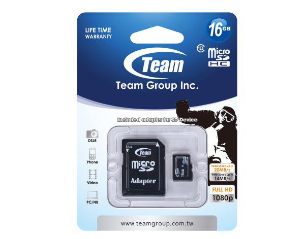 Team Group Memory Card microSDHC 16GB, Class 10, 14MB/s Write*, with SD Adapter, Lifetime Warranty - Connected Technologies