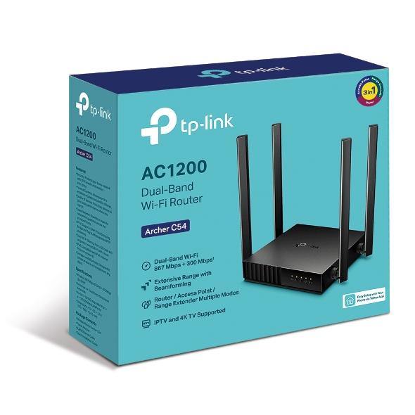 TP-Link Archer C54 AC1200 Dual-Band Wi-Fi Router 2.4GHz 300Mbps 5GHz 867Mbps 4xLAN 1xWAN 4xAntennas, WPS, Router Access Point and Range Extender Modes - Connected Technologies