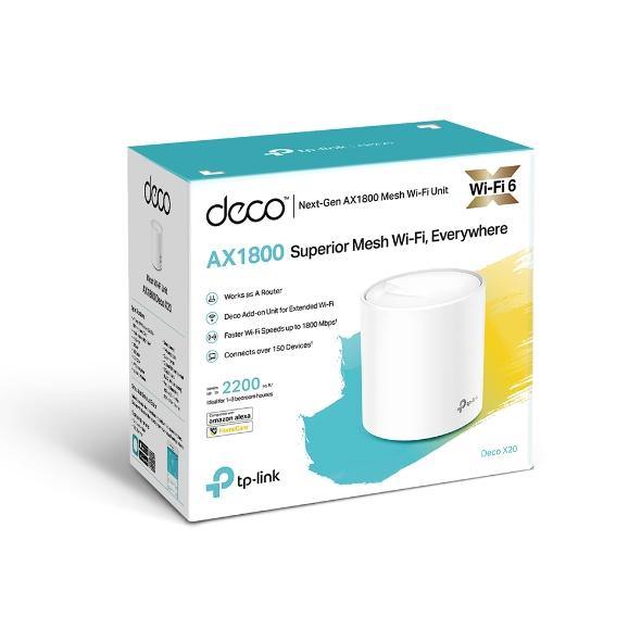 TP-Link DecoDeco X20 (1-pack)AX1800 Whole Home Mesh Wi-Fi 6 System, Up To 200 sqm Coverage, WIFI6, 1201Mbps @ 5Ghz, 574Mbps @ 2.4 GHz OFDMA, MU-MIMO - Connected Technologies