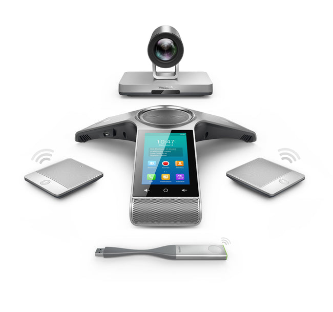 Codec with Conference Phone, two CPW90 Wireless Expansion Microphones, and Wireless Content Sharing